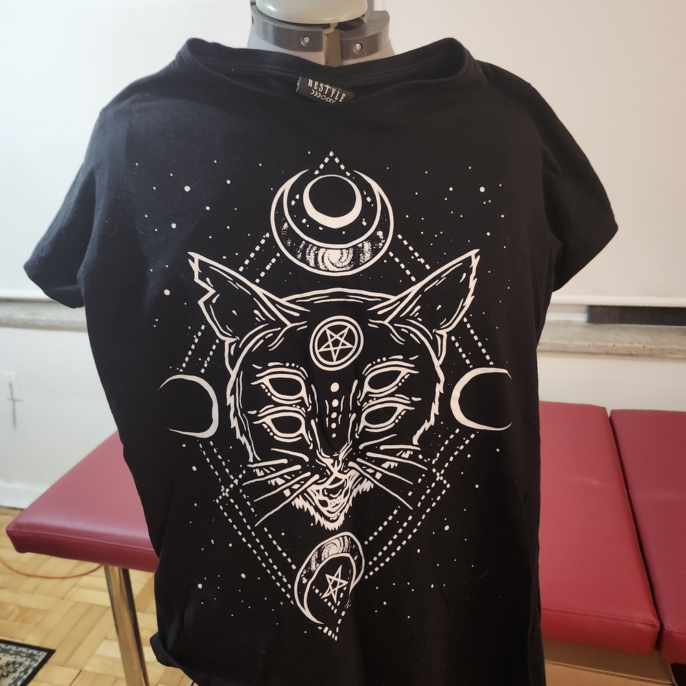 Mystical Cat Moon Phases T-Shirt - Black
